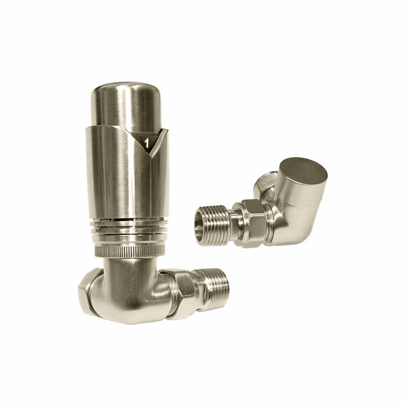 Abacus Thermostatic Angled Corner Radiator Valve Set - Brushed Nickel