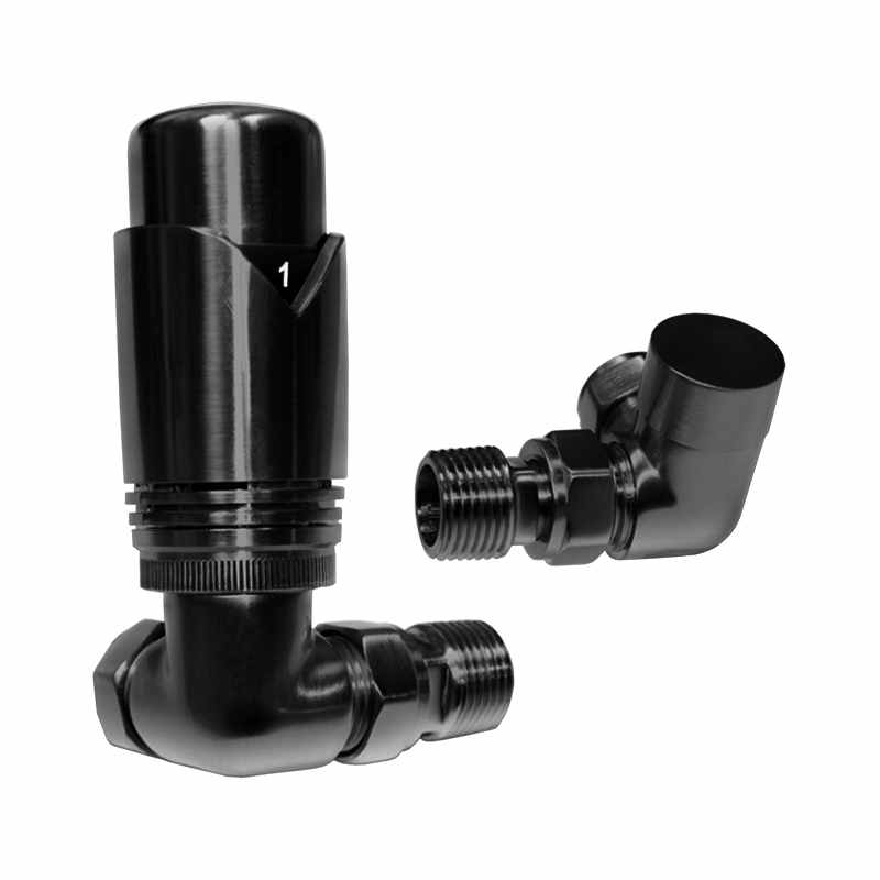 Abacus Thermostatic Angled Corner Radiator Valve Set - Black Nickel