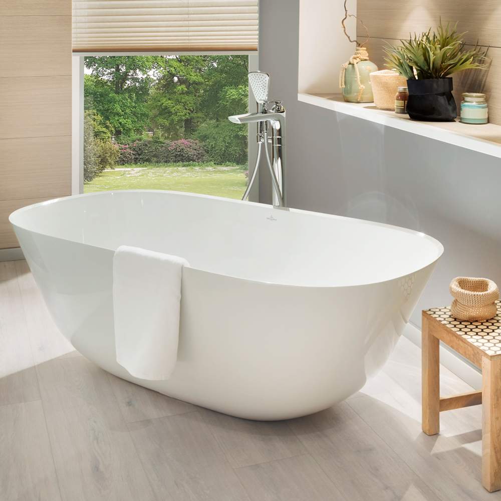 Villeroy & Boch Theano 1550 x 750mm Quaryl Freestanding Bath - Stone White