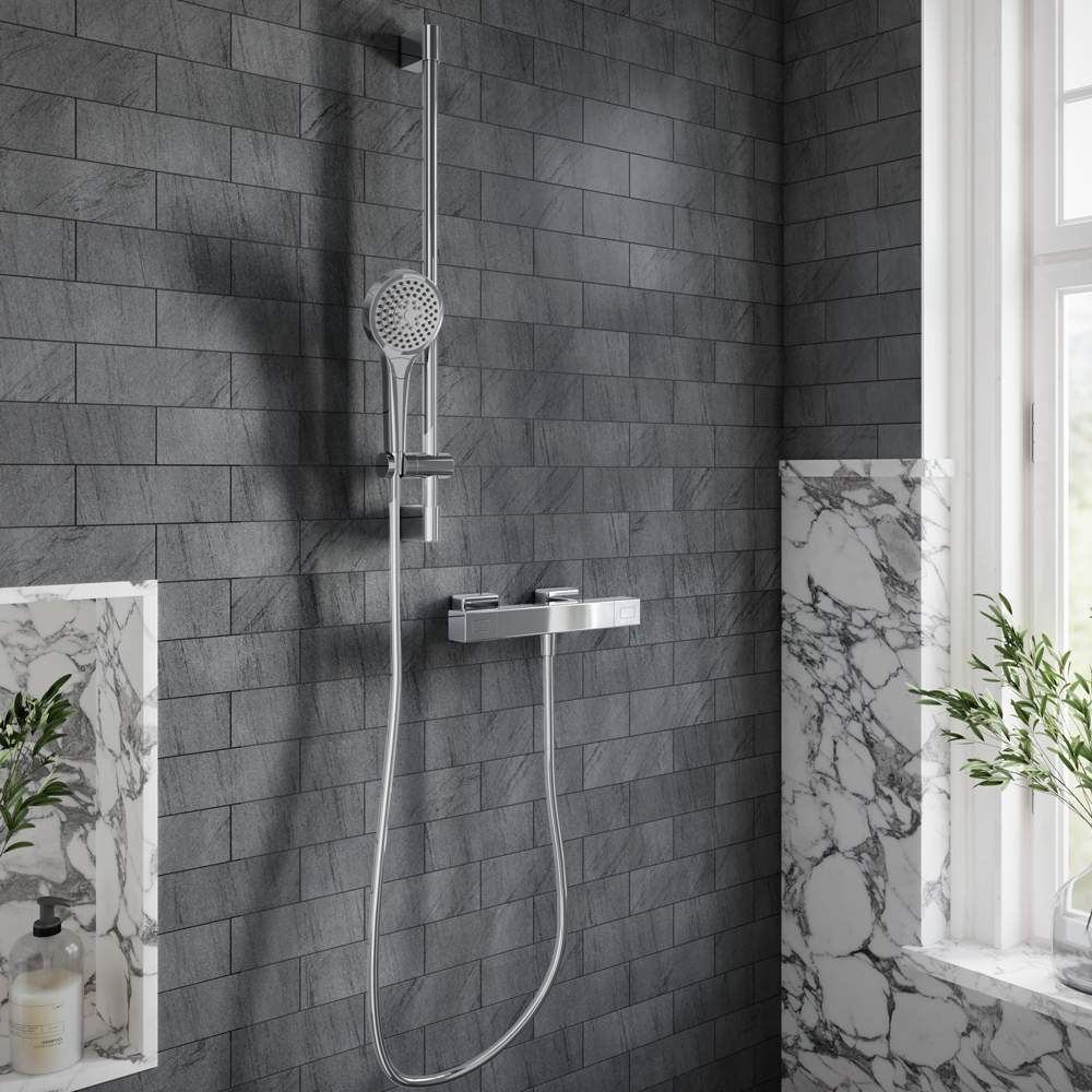 Villeroy & Boch Square Verve Thermostatic Exposed Shower Set With Riser Rail Chrome