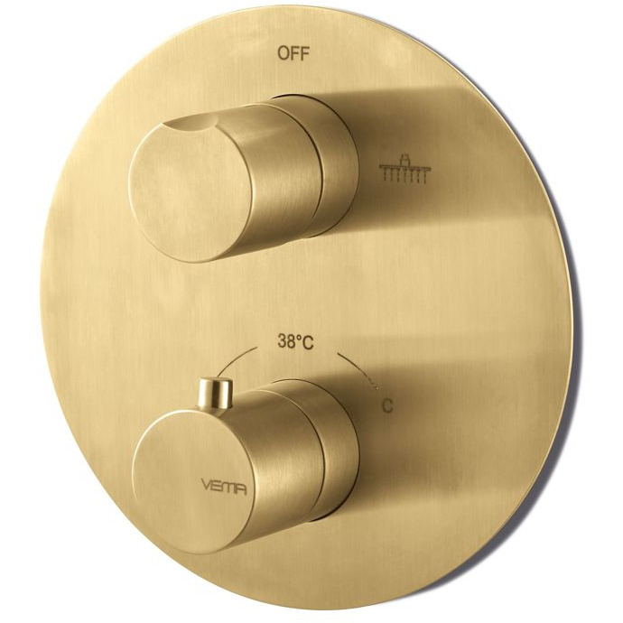 Vema Tiber Two Outlet Brushed Brass Thermostatic Shower Valve