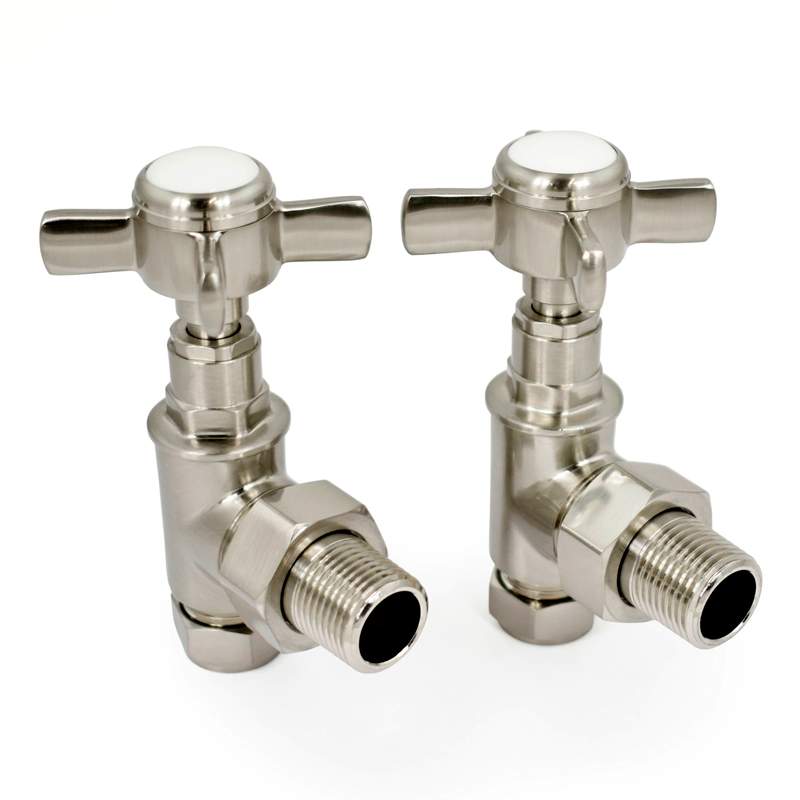 DQ Valo Angled in Brushed Nickel Radiator Valves