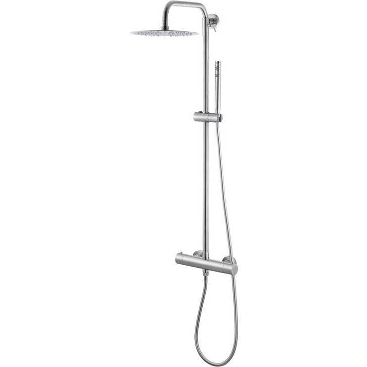 Vema Stainless Steel Thermostatic Shower with Round Bar Mixer Valve, Overhead Rain Shower and Handset 