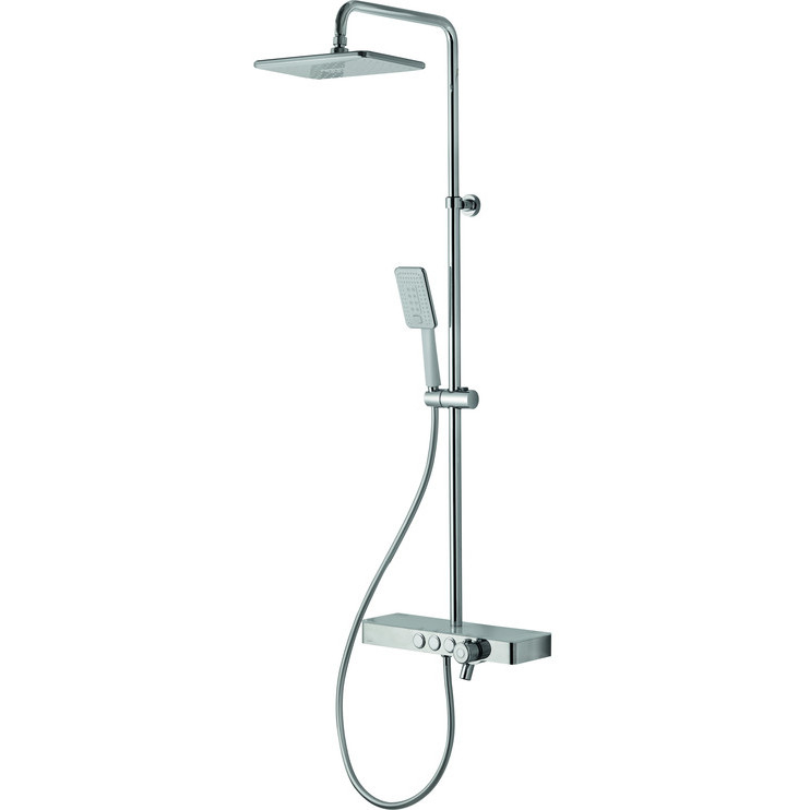 Vema Thermostatic Shower in White and Chrome with Square Bar Mixer Valve, Overhead Rain Shower and Handset 