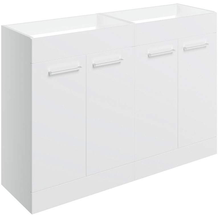 Vouille 1180mm Floor Standing 4 Door Basin Unit Run (No Top) - White Gloss