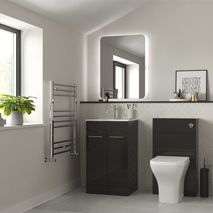 Vouille 510mm Floor Standing Furniture Set in Anthracite Gloss with Chrome Finishes