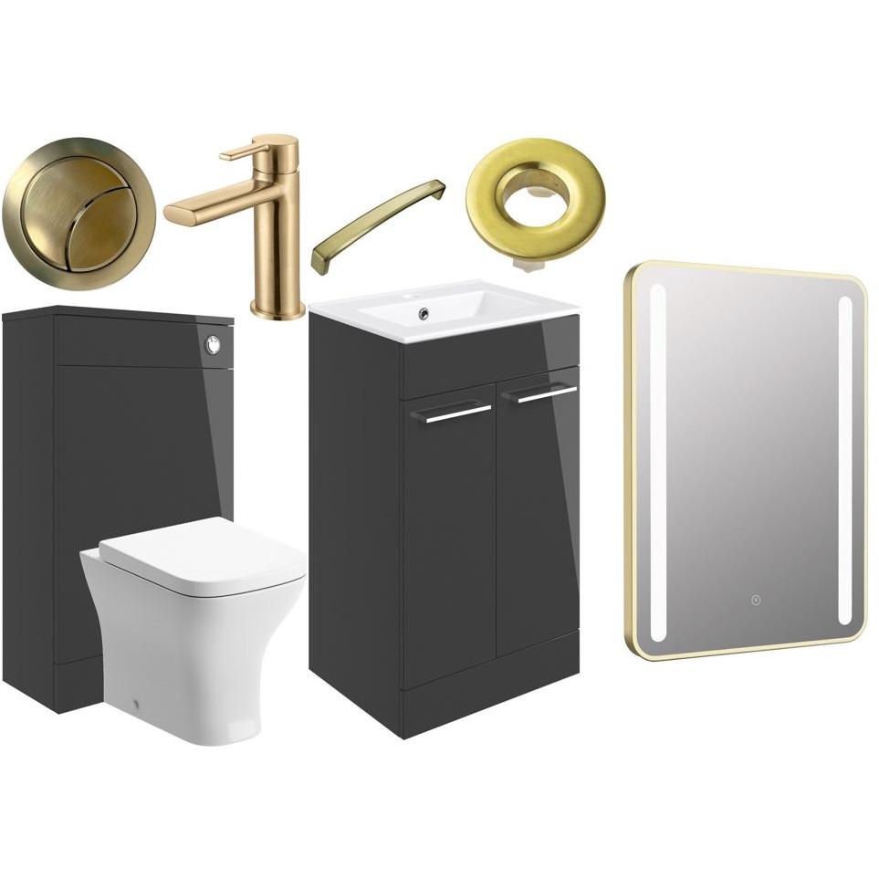 Vouille 510mm Floor Standing Furniture Pack in Anthracite Gloss with Brushed Brass Finishes