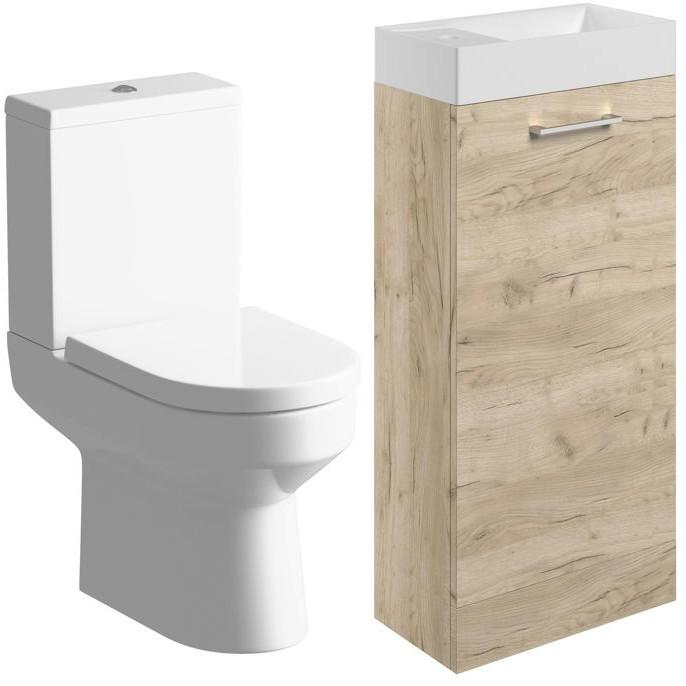 Vouille 410mm Floor Standing Basin Unit & Close Coupled Toilet Pack - Oak