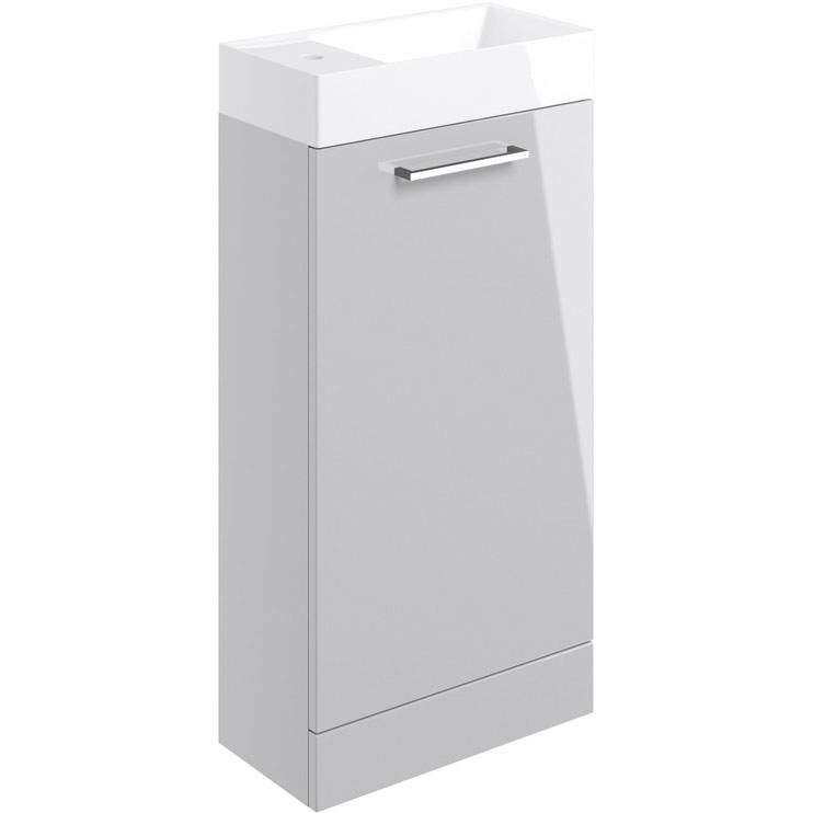 Vouille 410mm Grey Gloss Floor Standing 1 Door Basin Unit & Basin