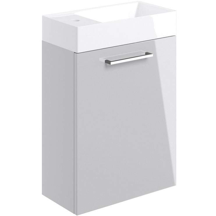 Vouille 410mm Wall Hung 1 Door Basin Unit & Basin - Grey Gloss