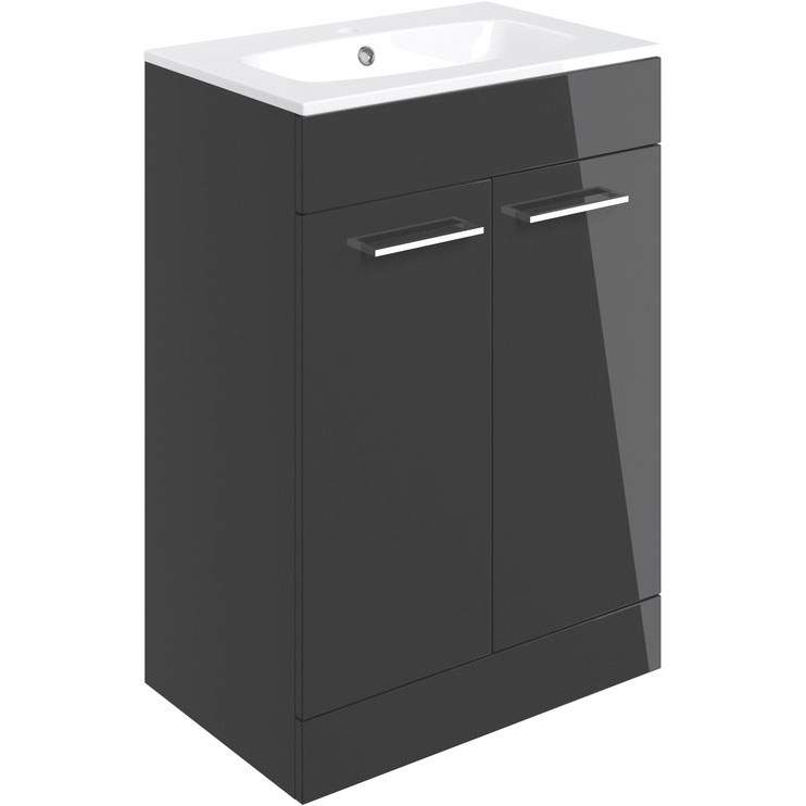 Vouille 610mm Anthracite Gloss Floor Standing 2 Door Basin Unit & Basin