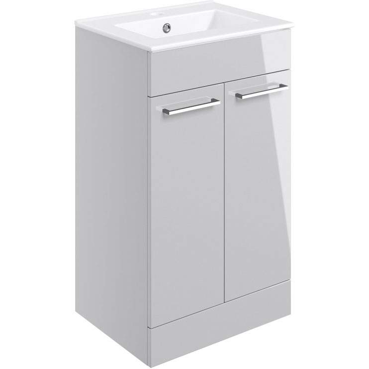 Vouille 510mm Grey Gloss Floor Standing 2 Door Basin Unit & Basin