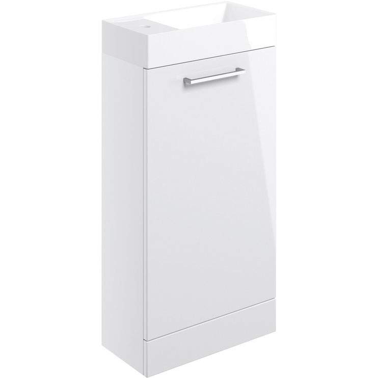 Vouille 410mm White Gloss Floor Standing 1 Door Basin Unit & Basin