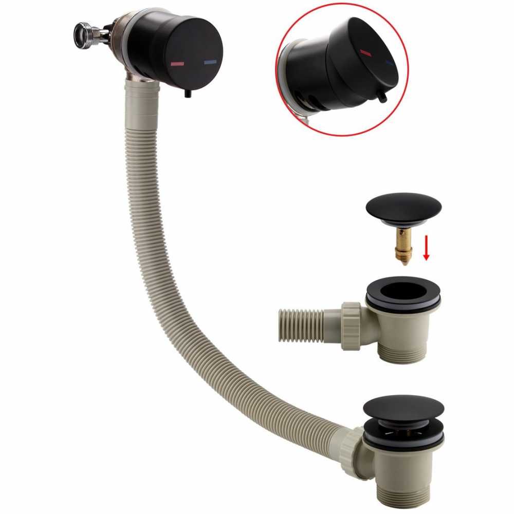 Scudo Matt Black Overflow Bath Filler Tap