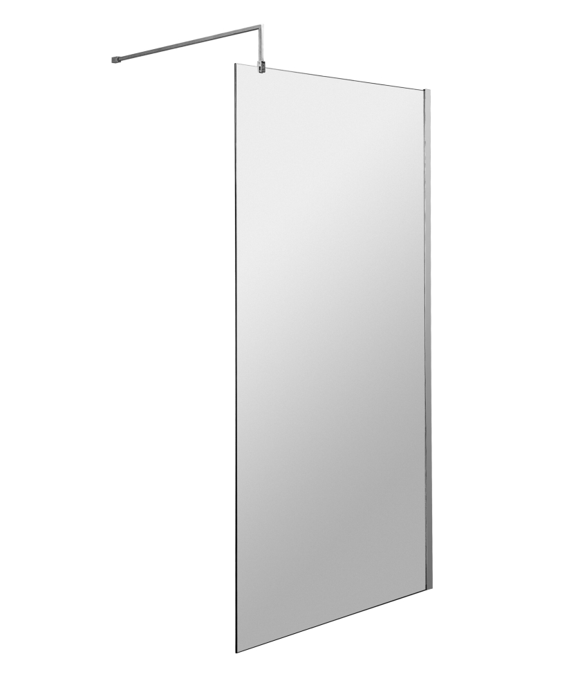 Nuie Wetroom Glass Shower Screen With Chrome Profile and Support Bar