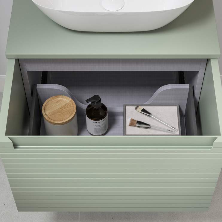Latt 800mm Matt Willow Green Wall Hung 1 Drawer Vanity Unit and Worktop