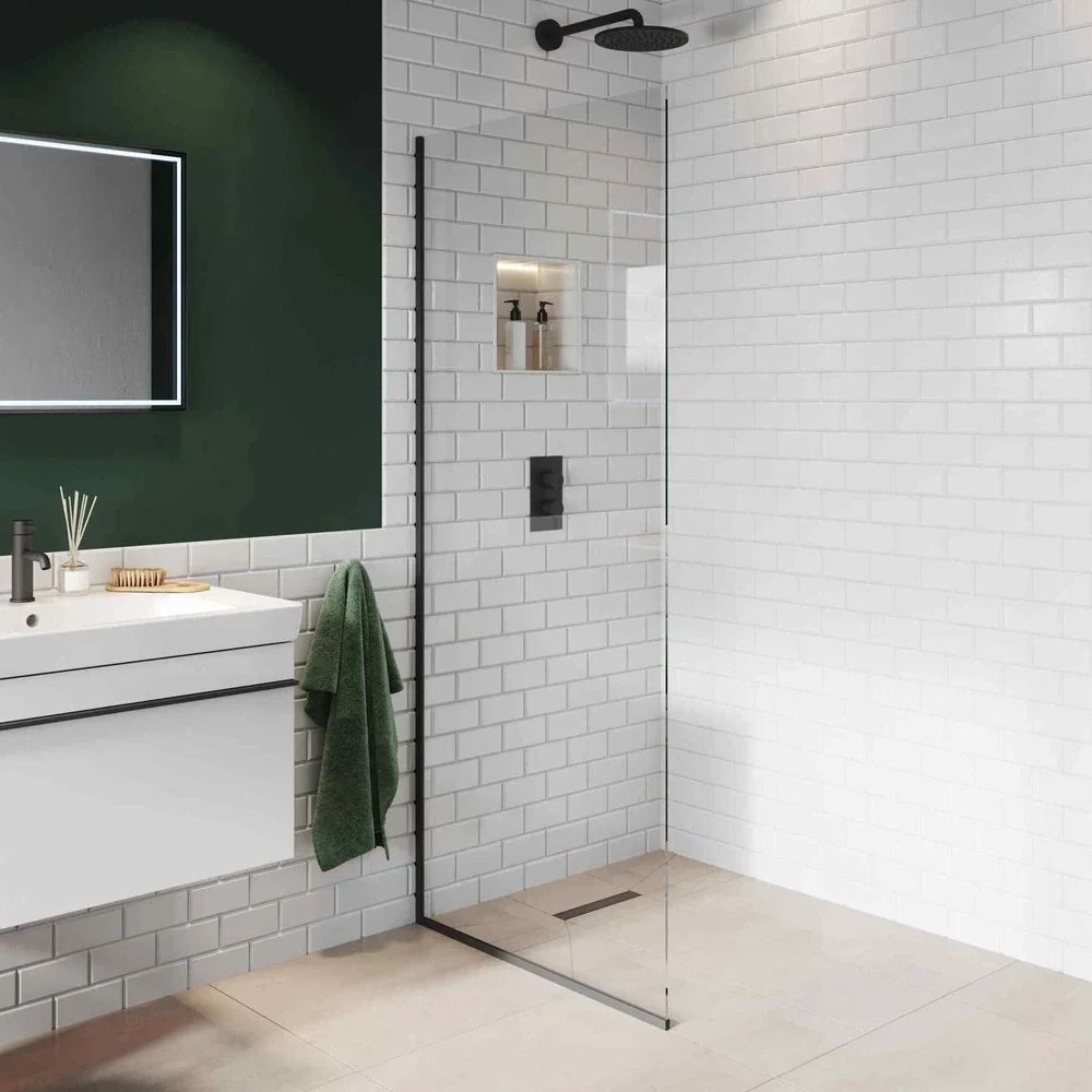 Abacus 10mm X Series Wetroom Glass Panel with Matt Black Profile