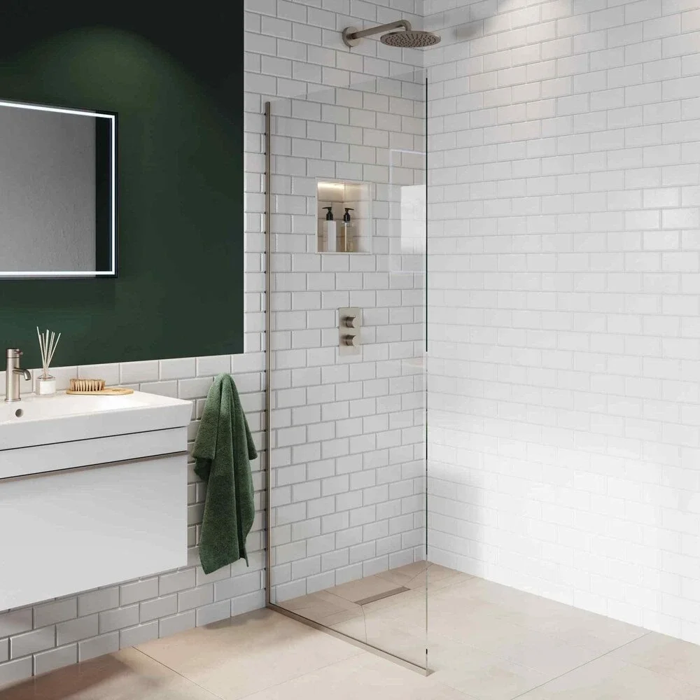 Abacus 10mm X Series Wetroom Glass Panel with Brushed Nickel Profile
