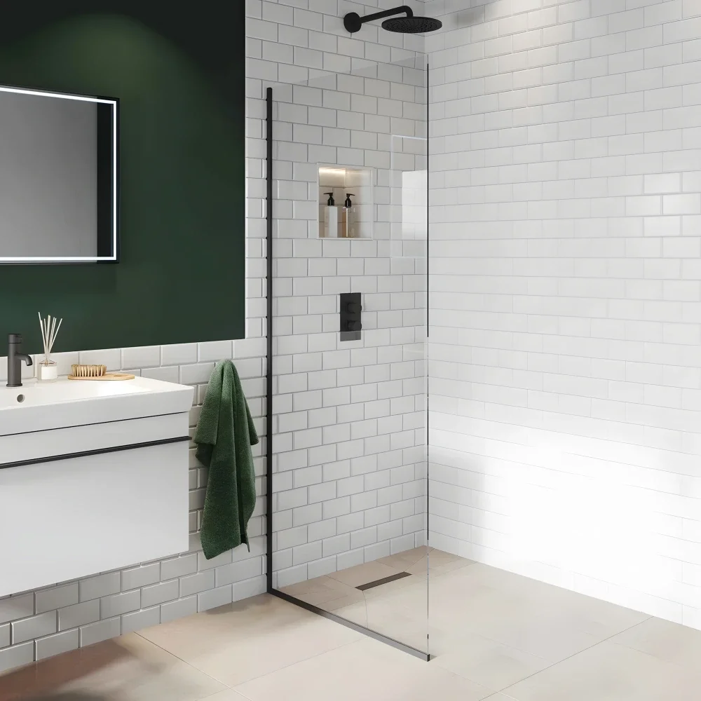 Abacus 8mm E Series Wetroom Panel with Matt Black Profile