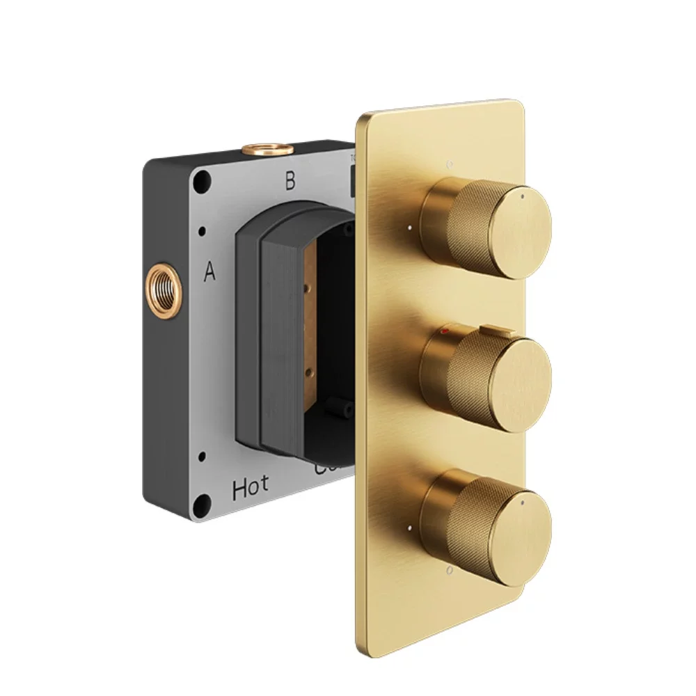 Abacus EZ Box 3.0 Brushed Brass Thermostatic 3 Way Shower Valve with ISO Pro Handles