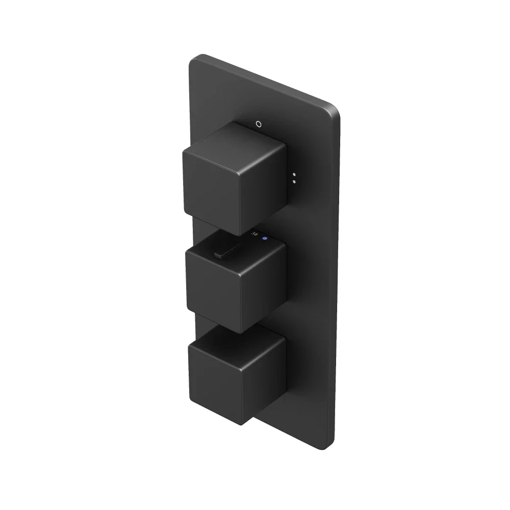 Abacus EZ Box 3.0 Matt Black 3 Way Thermostatic Shower Valve with Square Handles