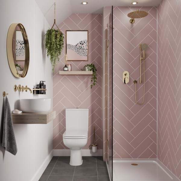 Multipanel Antique Rose Herringbone Tile Effect Shower Board