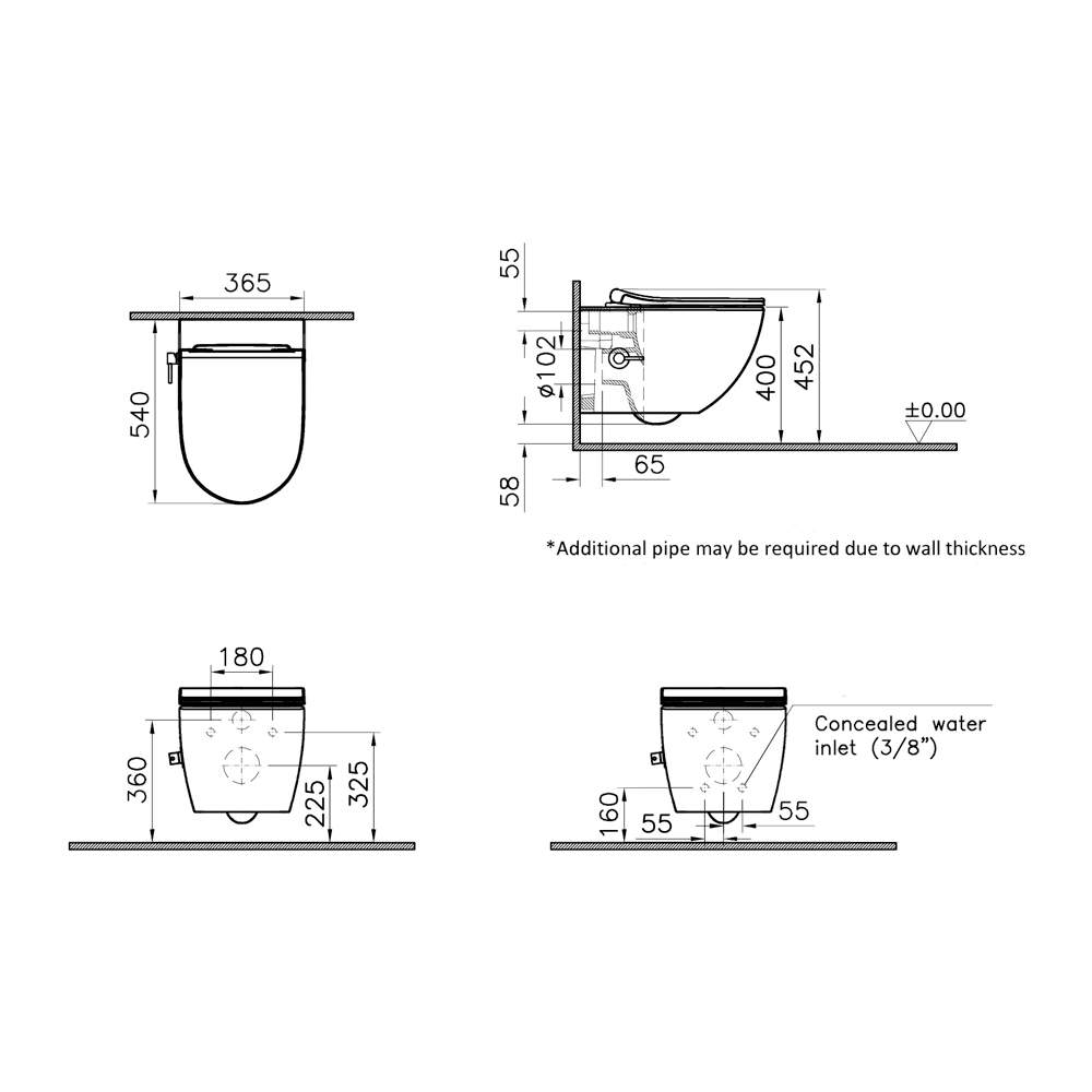VitrA Aquare Sento Wall Hung Bidet Toilet With Integrated Valve