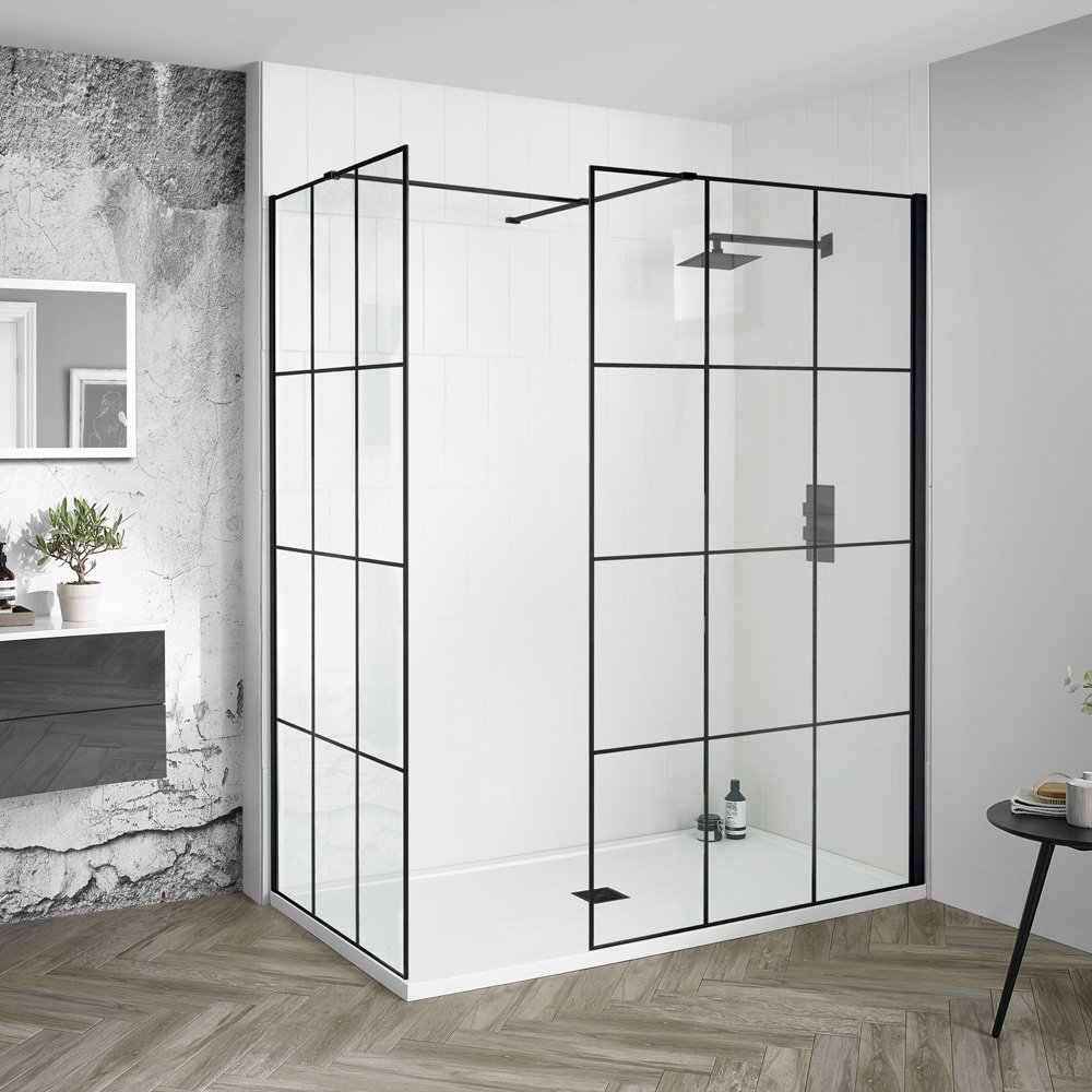 1100mm Wetroom 8 Matrix Black Grid Shower Panel - Aquadart