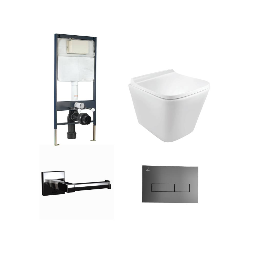 Jaquar Aria Rimless Wall Hung Toilet Black Chrome Bundle