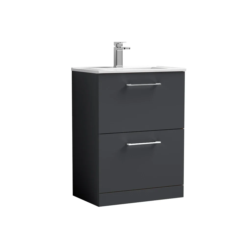 Nuie Arno 600mm Soft Black Floor Standing 2 Drawer Vanity Unit