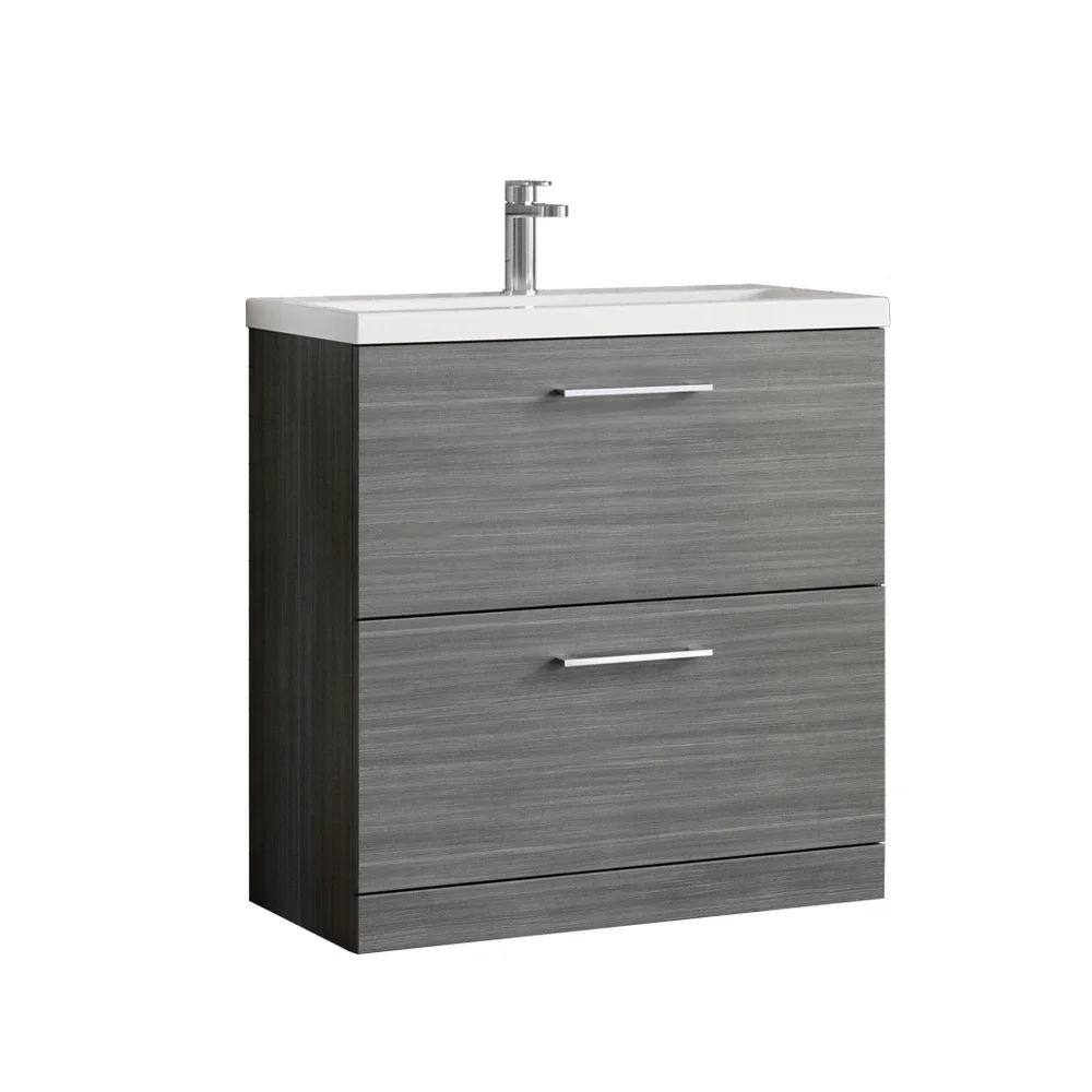 Nuie Arno 800mm Anthracite Woodgrain Floor Standing 2 Drawer Vanity Unit