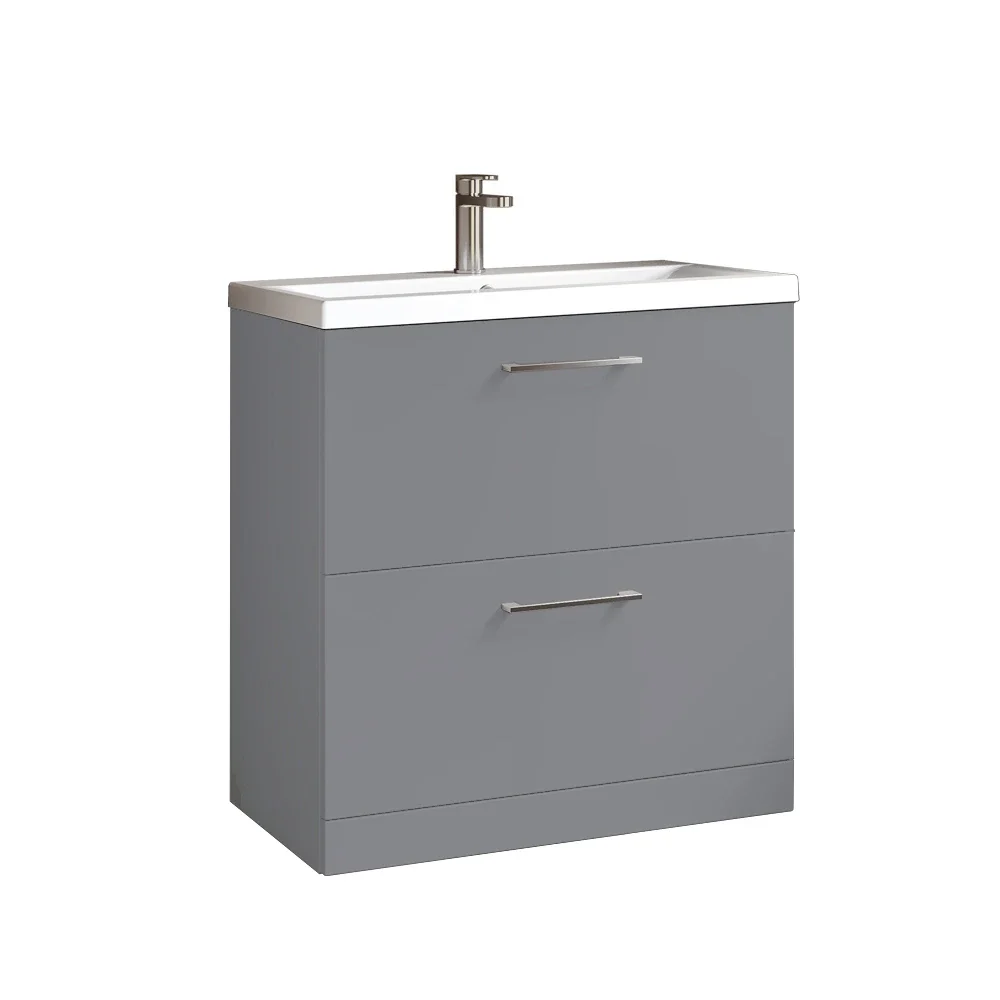 Nuie Arno 800mm Satin Grey Floor Standing 2 Drawer Vanity Unit