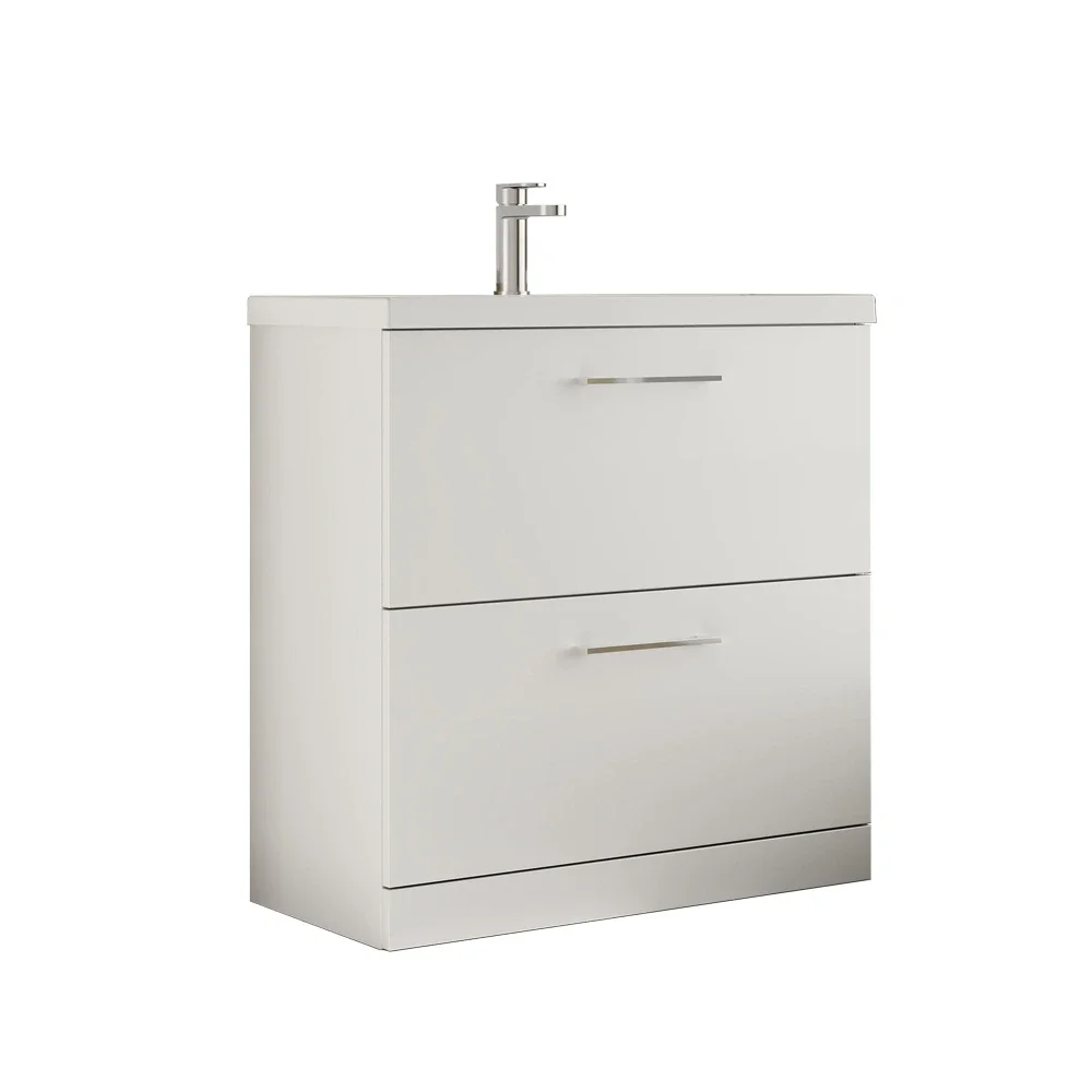 Nuie Arno 800mm Gloss White Floor Standing 2 Drawer Vanity Unit