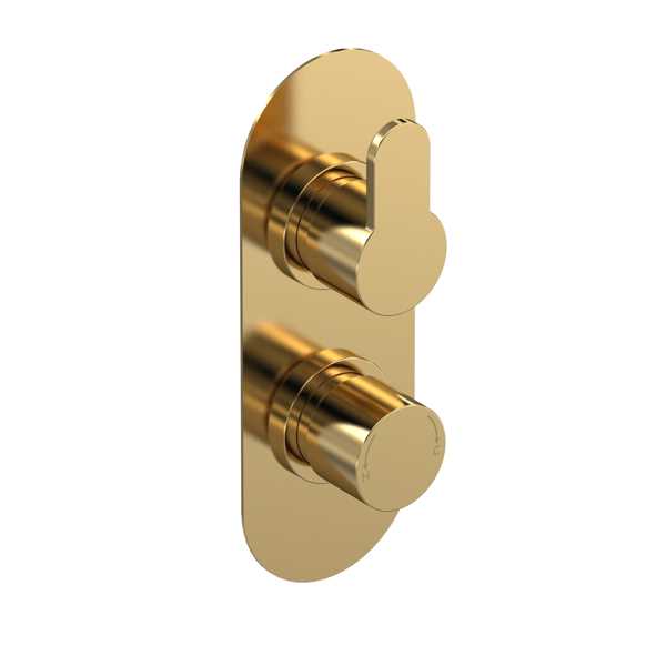 Arvan Brushed Brass Twin Concealed Shower Valve (Low Pressure) - Single Outlet - Nuie