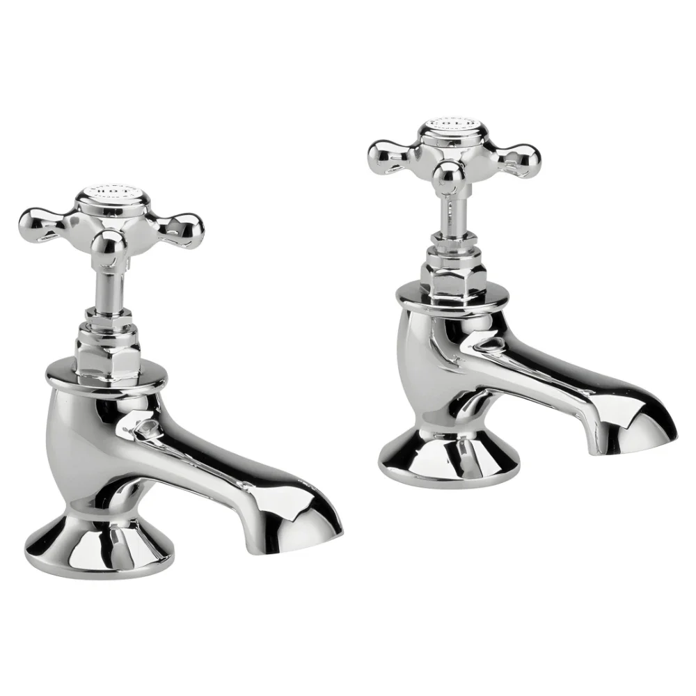 Bayswater Crosshead Hex Bath Pillar Taps - White/Chrome