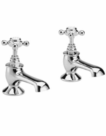 Bayswater Crosshead Hex Bath Pillar Taps - White/Chrome