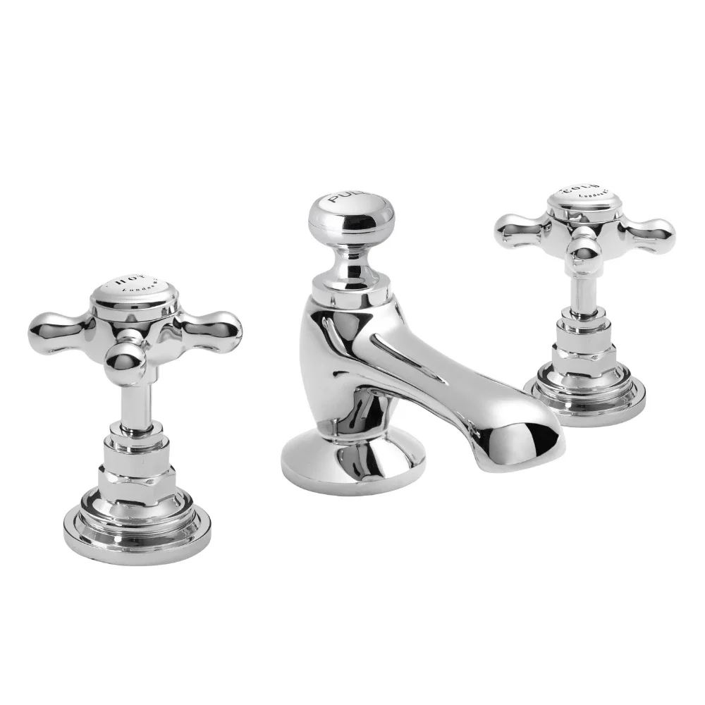 Bayswater 3 Hole Hex Basin Mixer Taps - White/Chrome