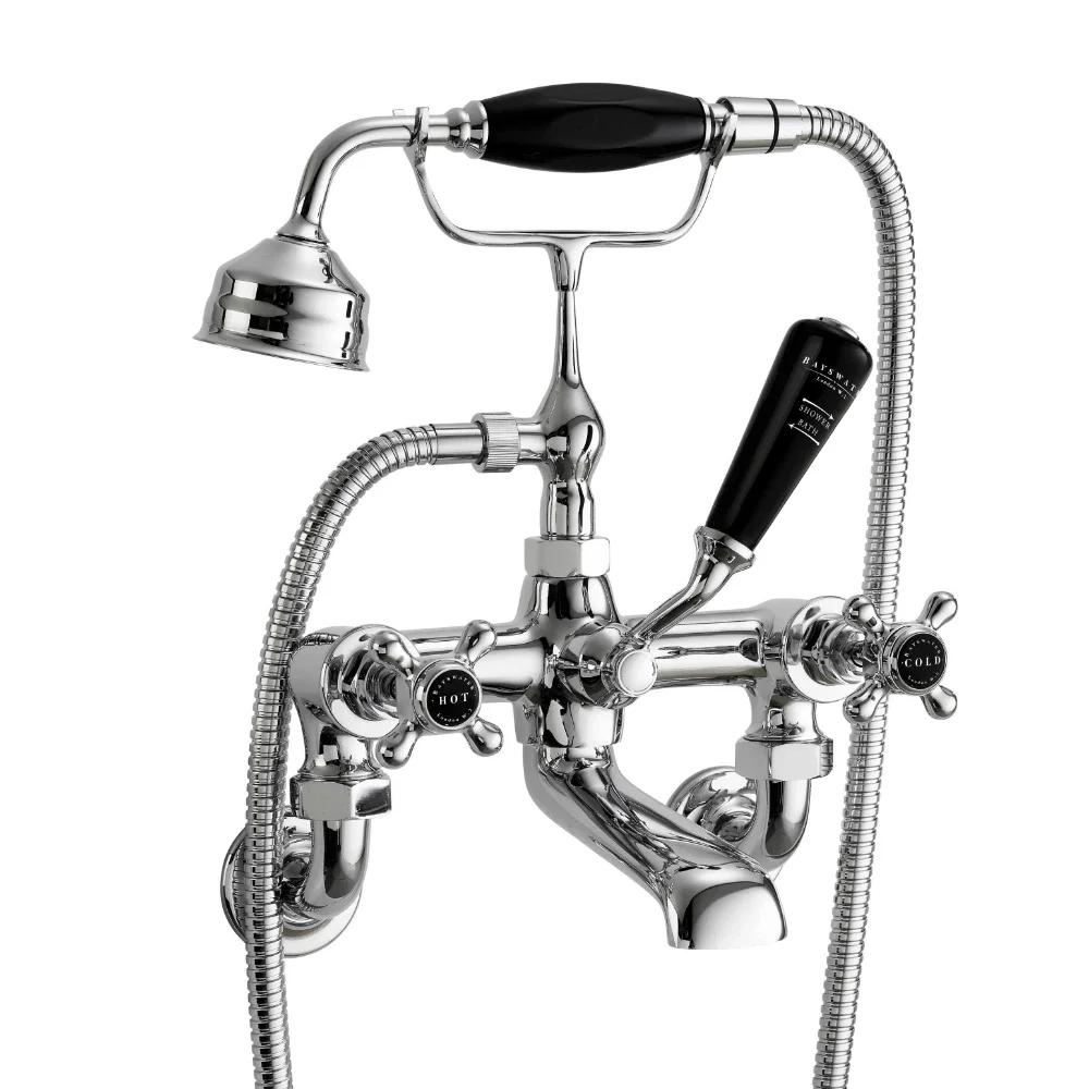 Bayswater Hex Wall Mounted Bath Shower Mixer - Black/Chrome