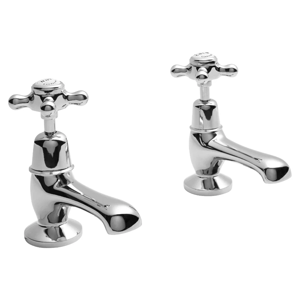Bayswater Crosshead Dome Basin Pillar Taps - White/Chrome
