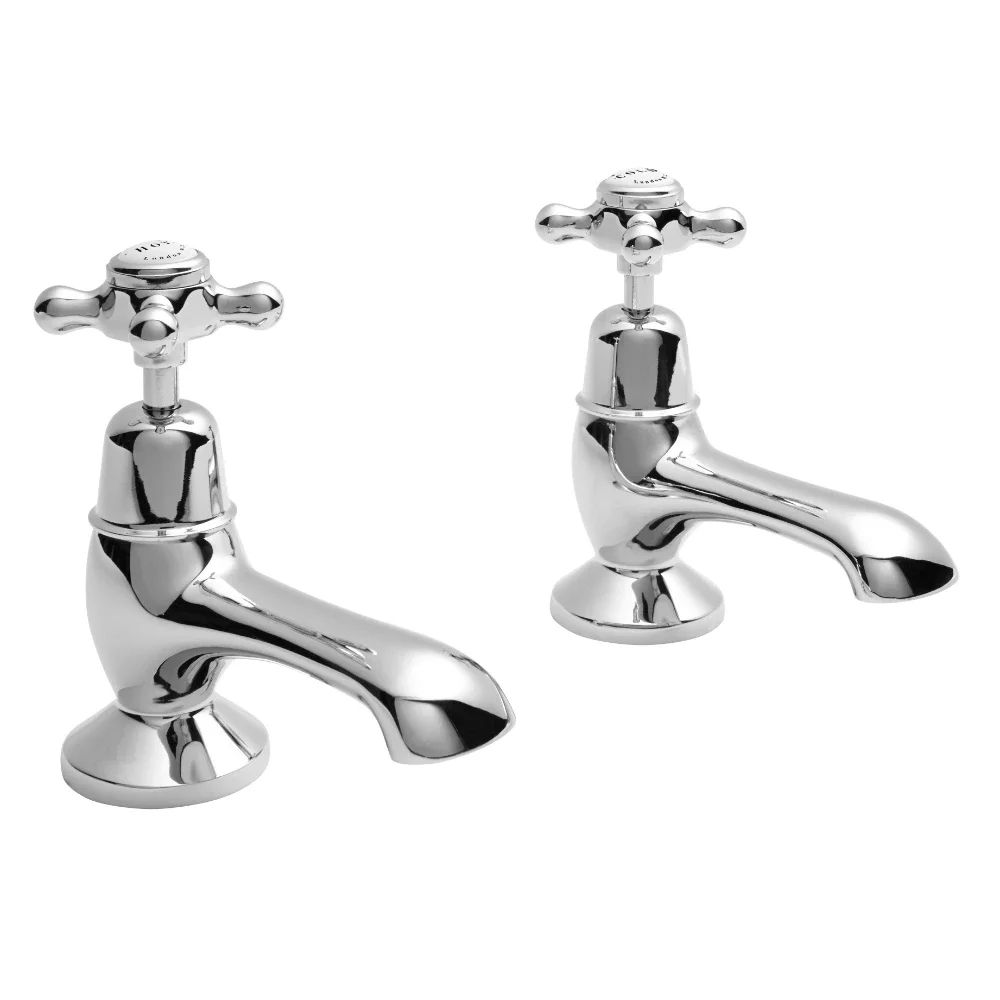 Bayswater Crosshead Dome Bath Pillar Taps - White/Chrome