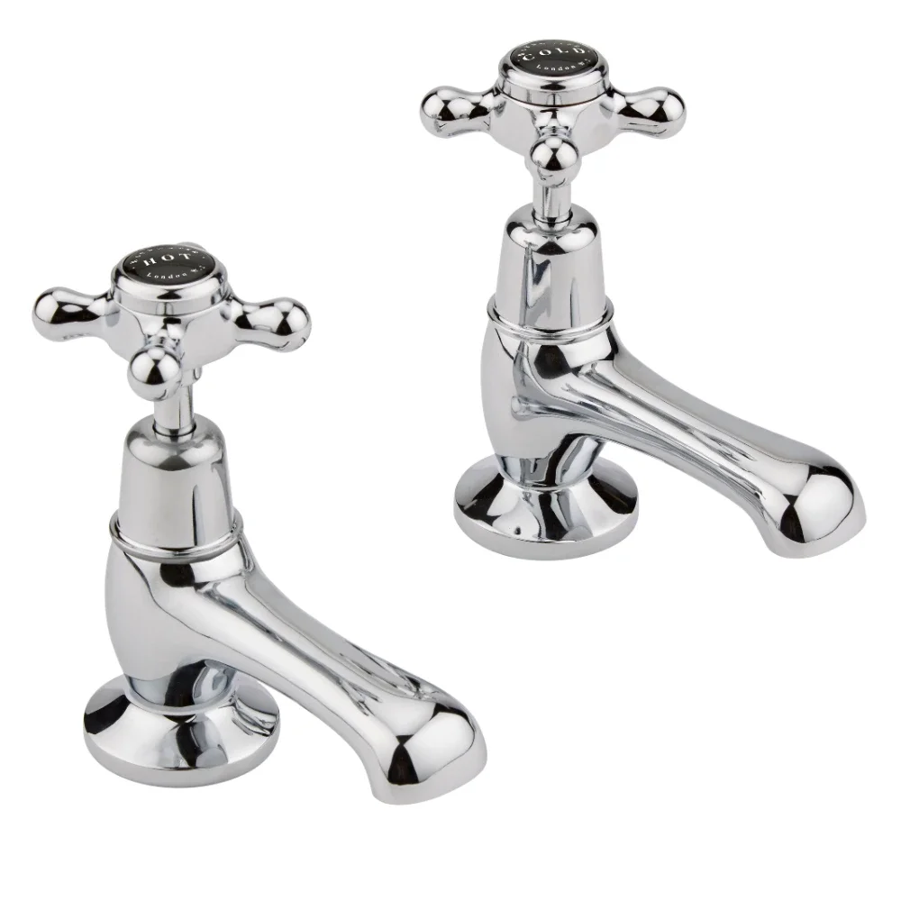 Bayswater Crosshead Dome Basin Pillar Taps - Black/Chrome