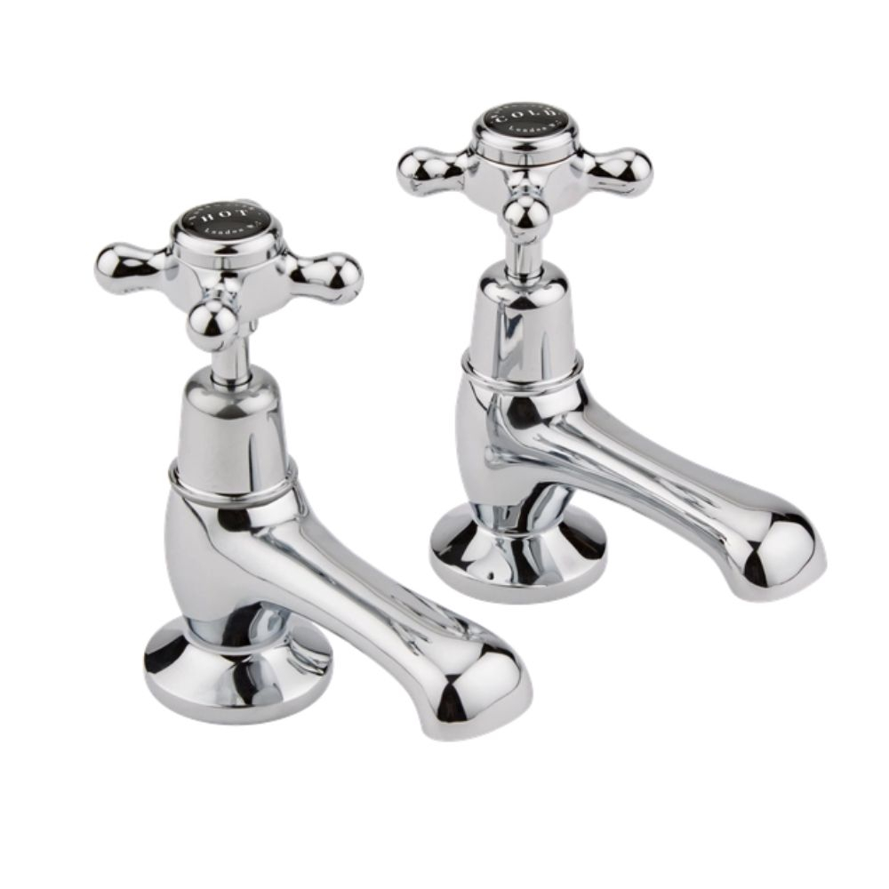 Bayswater Crosshead Hex Basin Pillar Taps - Black/Chrome