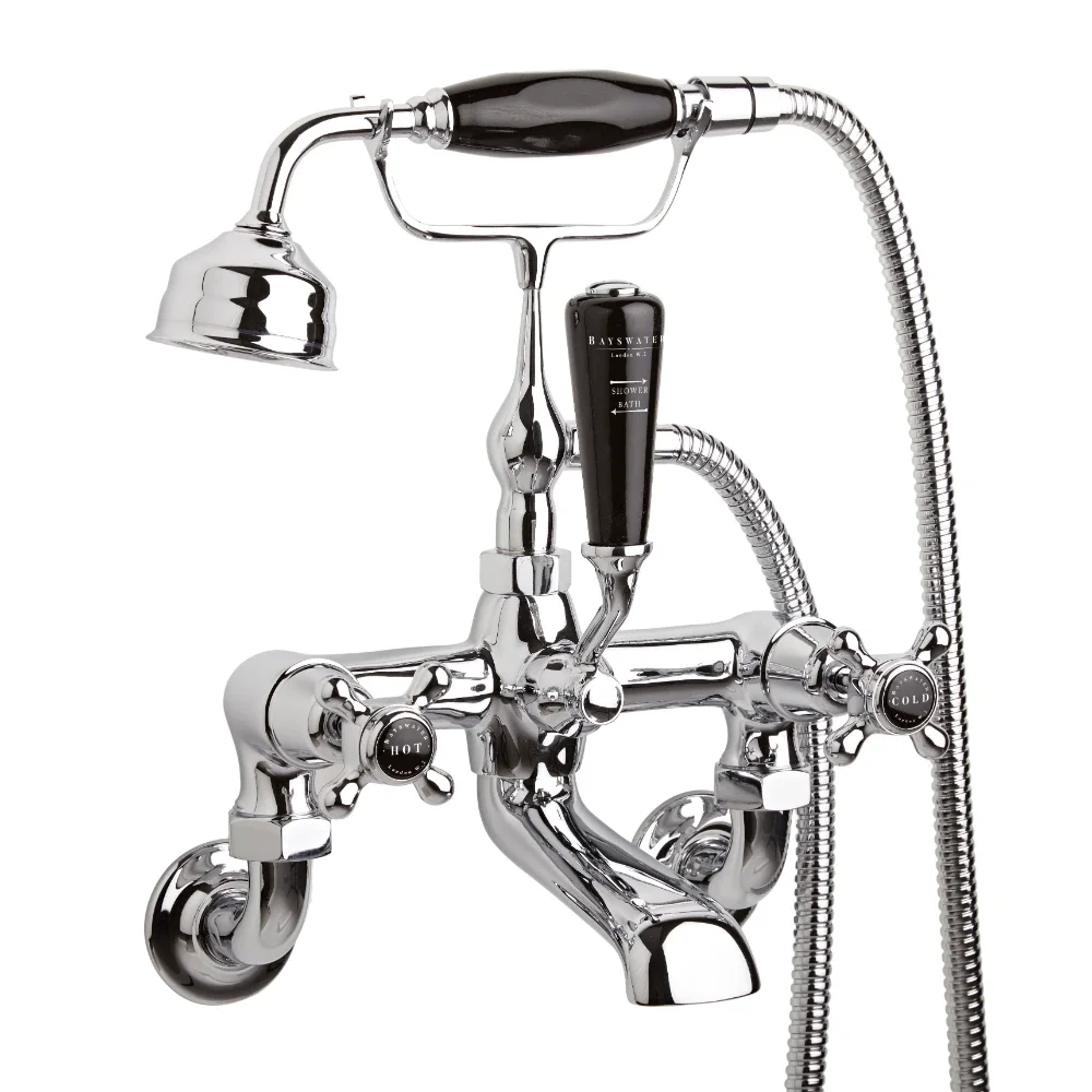 Bayswater Dome Wall Mounted Bath Shower Mixer - Black/Chrome