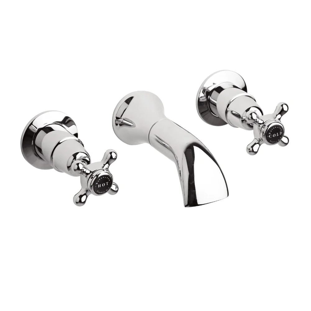 Bayswater Black And Chrome Wall Mounted Basin Domed Collar Mixer Tap