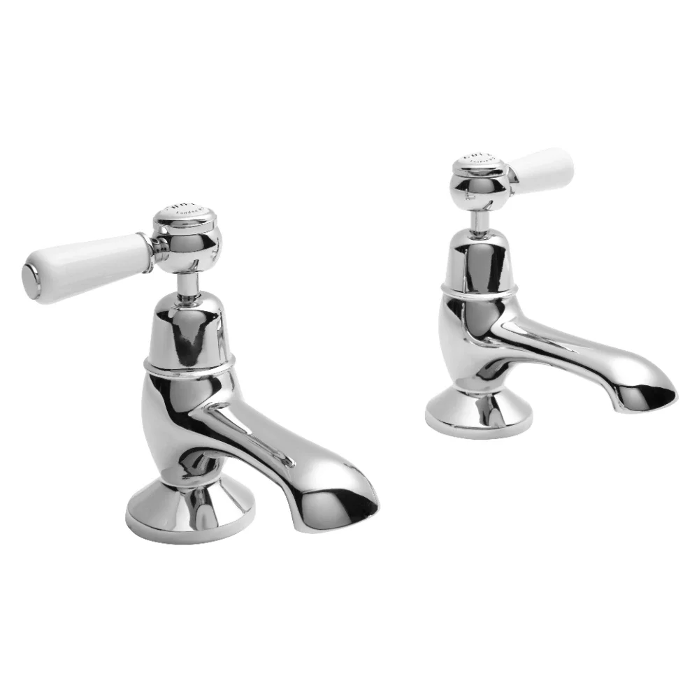Bayswater Lever Dome Bath Pillar Taps - White/Chrome