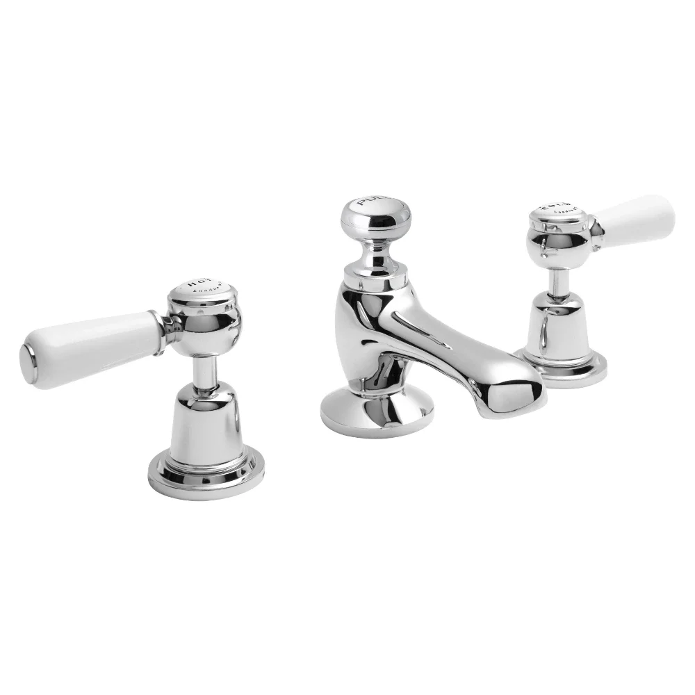 Bayswater 3 Hole Lever Dome Basin Mixer Taps - White/Chrome