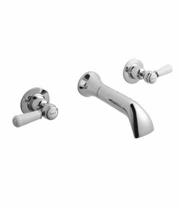 Bayswater 3 Hole Lever Dome Bath Mixer Taps - White/Chrome