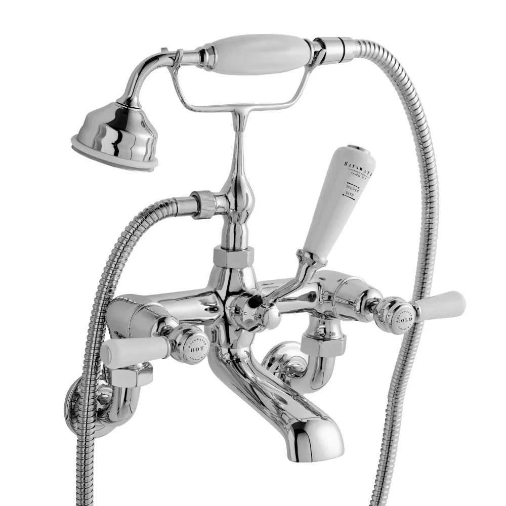 Bayswater Lever Dome Wall Mounted Bath Shower Mixer - White/Chrome