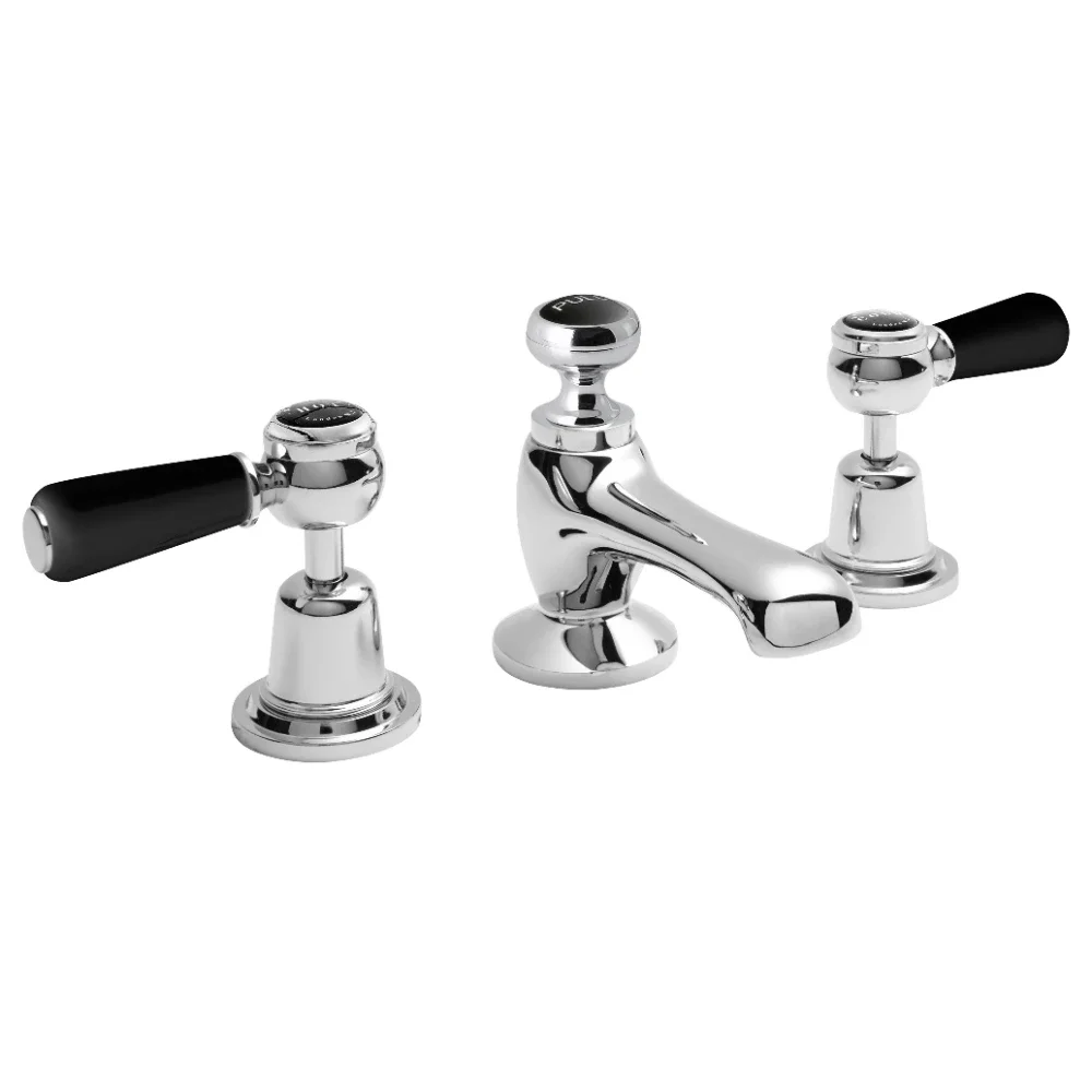 Bayswater 3 Hole Lever Dome Basin Mixer Taps - Black/Chrome