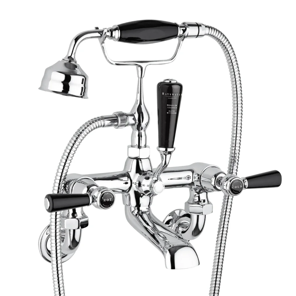 Bayswater Lever Dome Wall Mounted Bath Shower Mixer - Black/Chrome